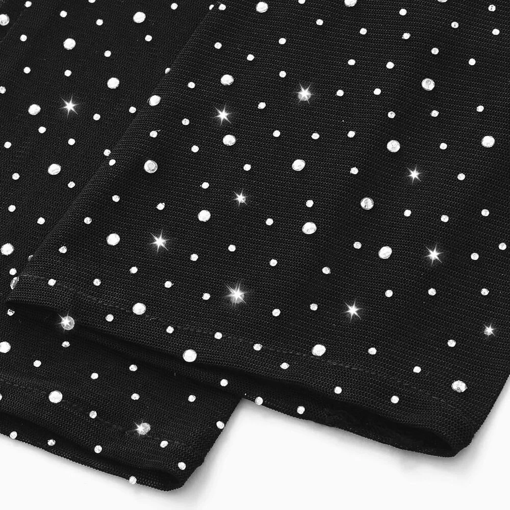 Women's Rhinestone Black Sparkly Elbow Length Mesh Long Gloves Party Accessory